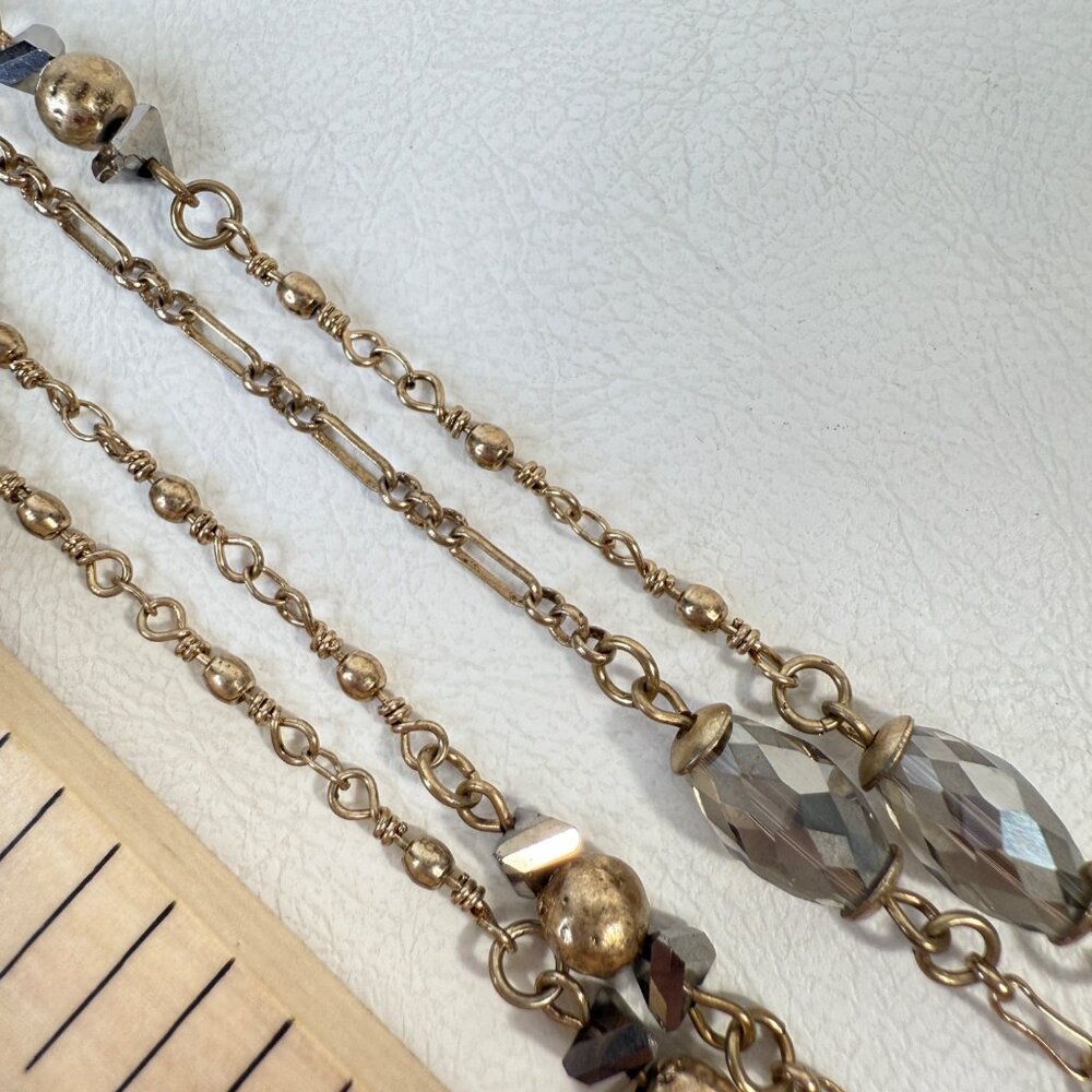 Long Faceted Glass Bead Station Necklace Gold Tone Layering Piece - Picture 9 of 9